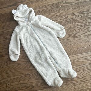 Egg collective white cream Sherpa fleece toddler snowsuit 18 mos EUC